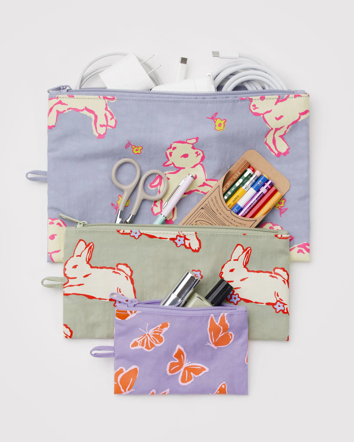 Baggu | Flat Pouch Set in Spring Animals