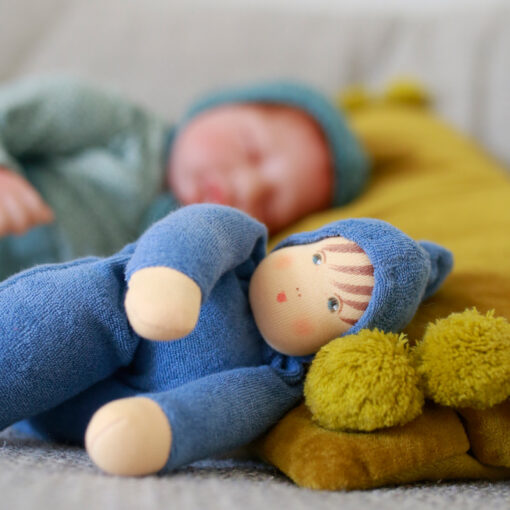 Organic Waldorf Cuddle Doll in Dark Blue