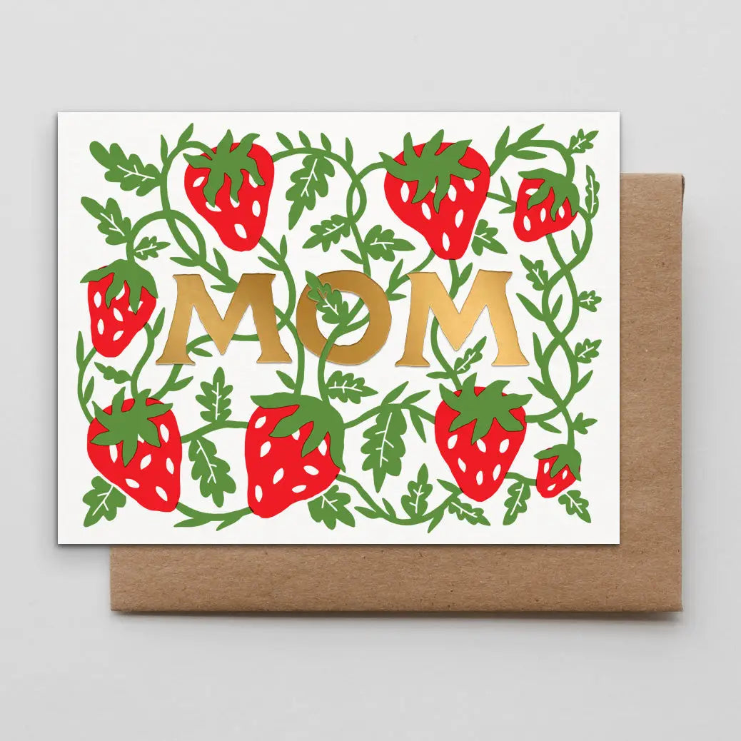 Mom Strawberries Card, Gold Foil