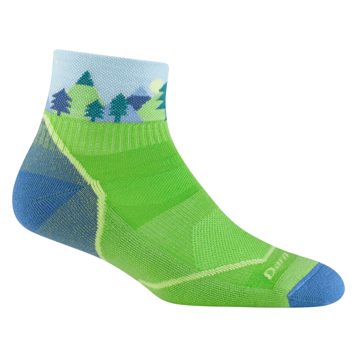 Green Darn Tough Kids Quest Quarter lightweight hiking sock.