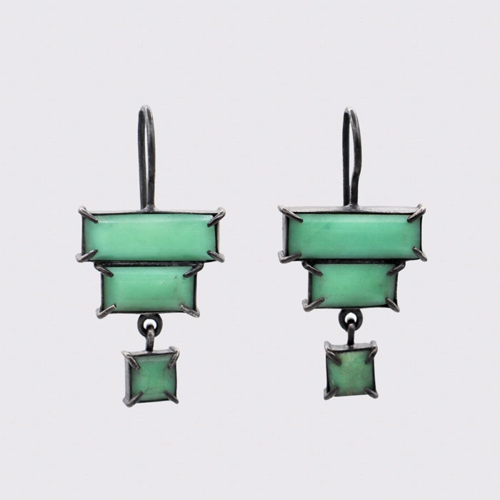 Faceted Deco Drop Earrings in Chrysoprase
