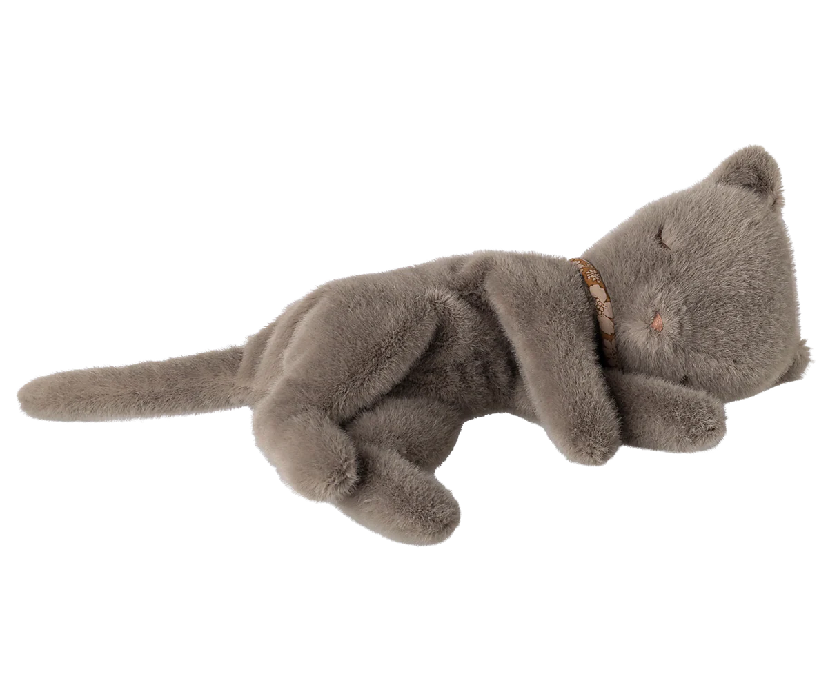 Small Plush Sleeping Kitten in Grey