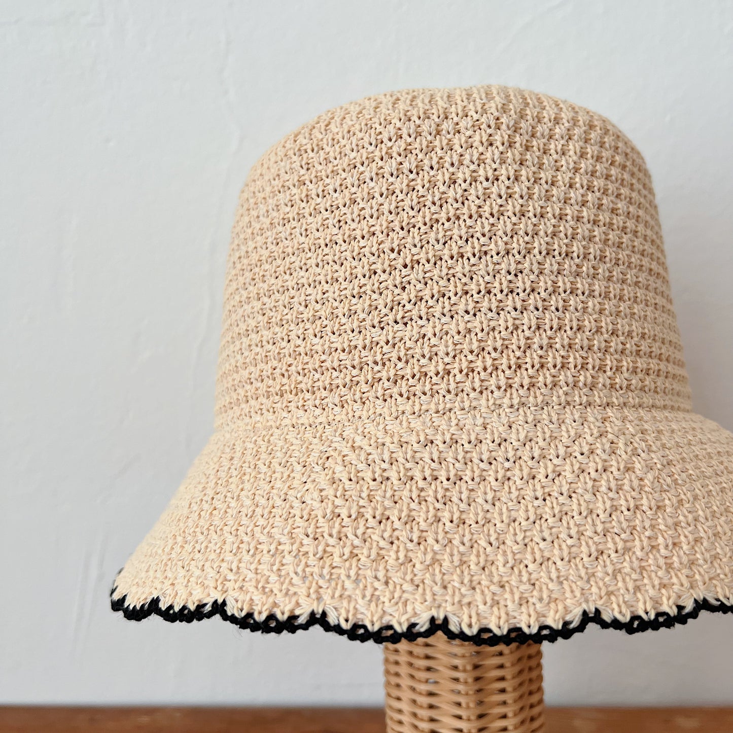 Knit Paper Bucket Hat in Beige