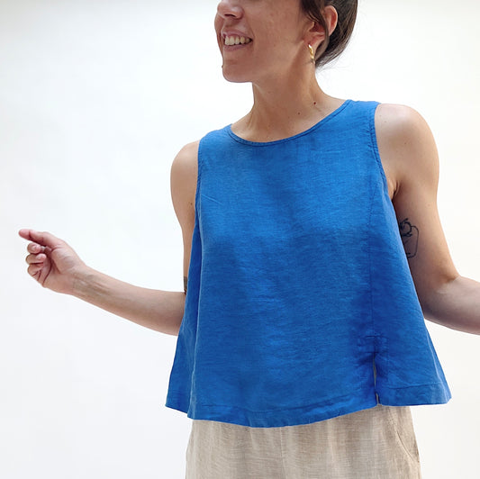 Button Back Tank in Flax Flower