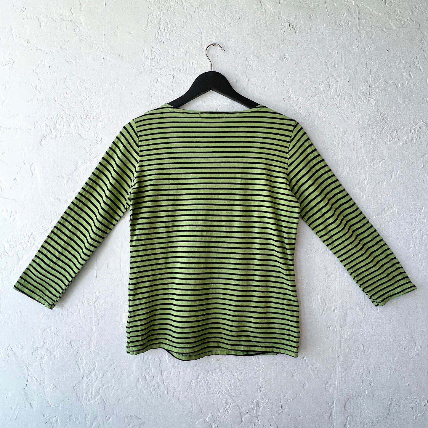 3/4 Sleeve Boatneck Tee Shirt in Verde Stripe