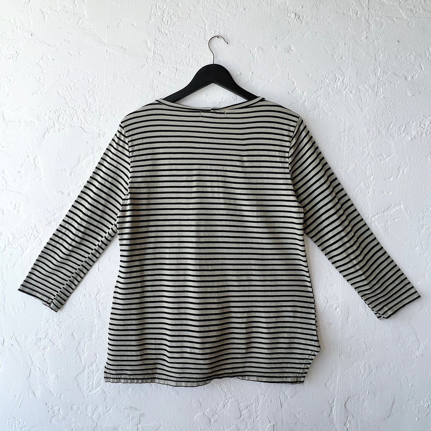 High Low Long Sleeve Shirt in Balsam Green Stripes