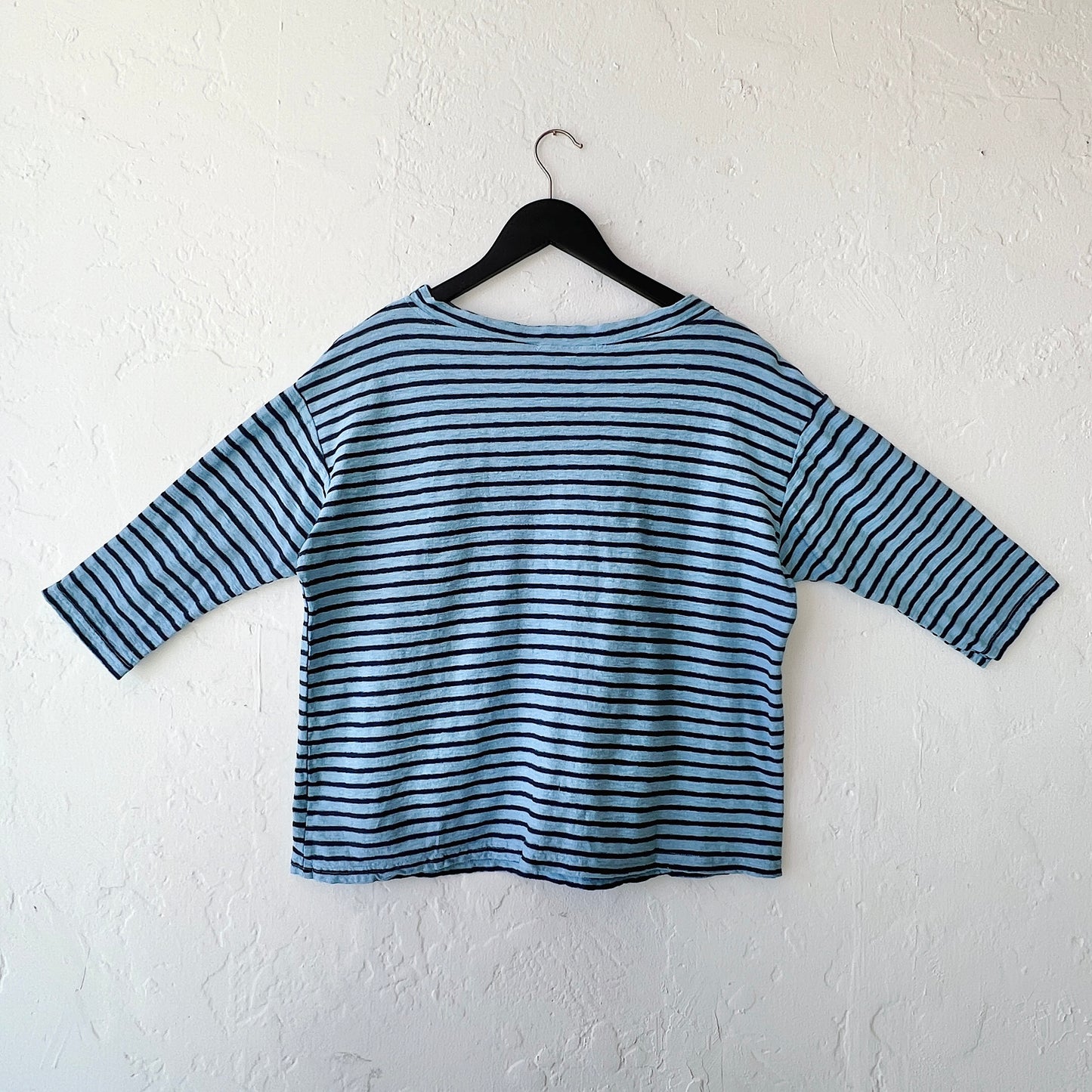 Mock Boatneck Tee in Bellflower & Navy Stripe