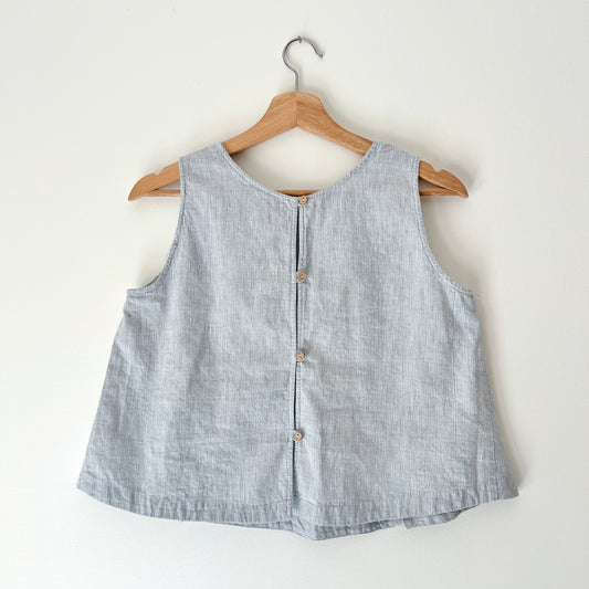 Button Back Tank in Grey Pinstripe