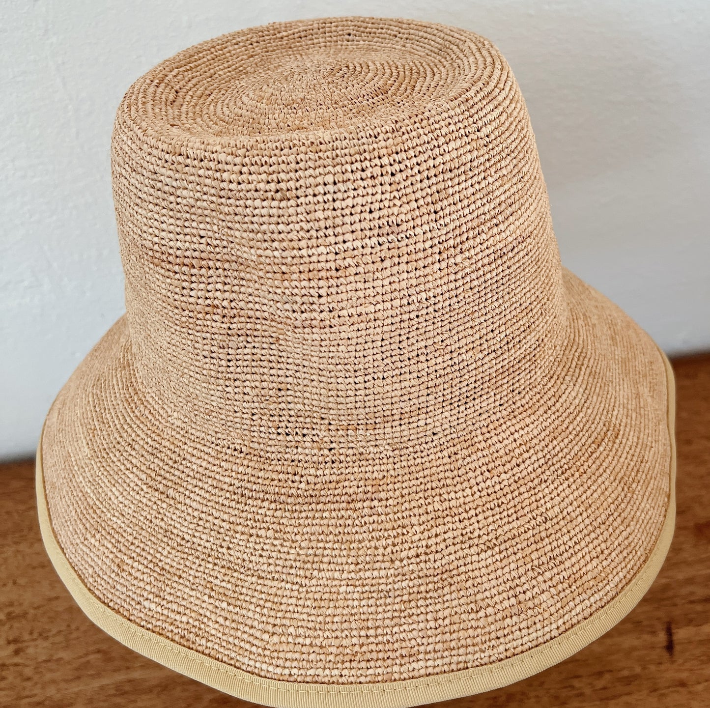 Crochet Raffia Bucket Hat with Ribbon Trim