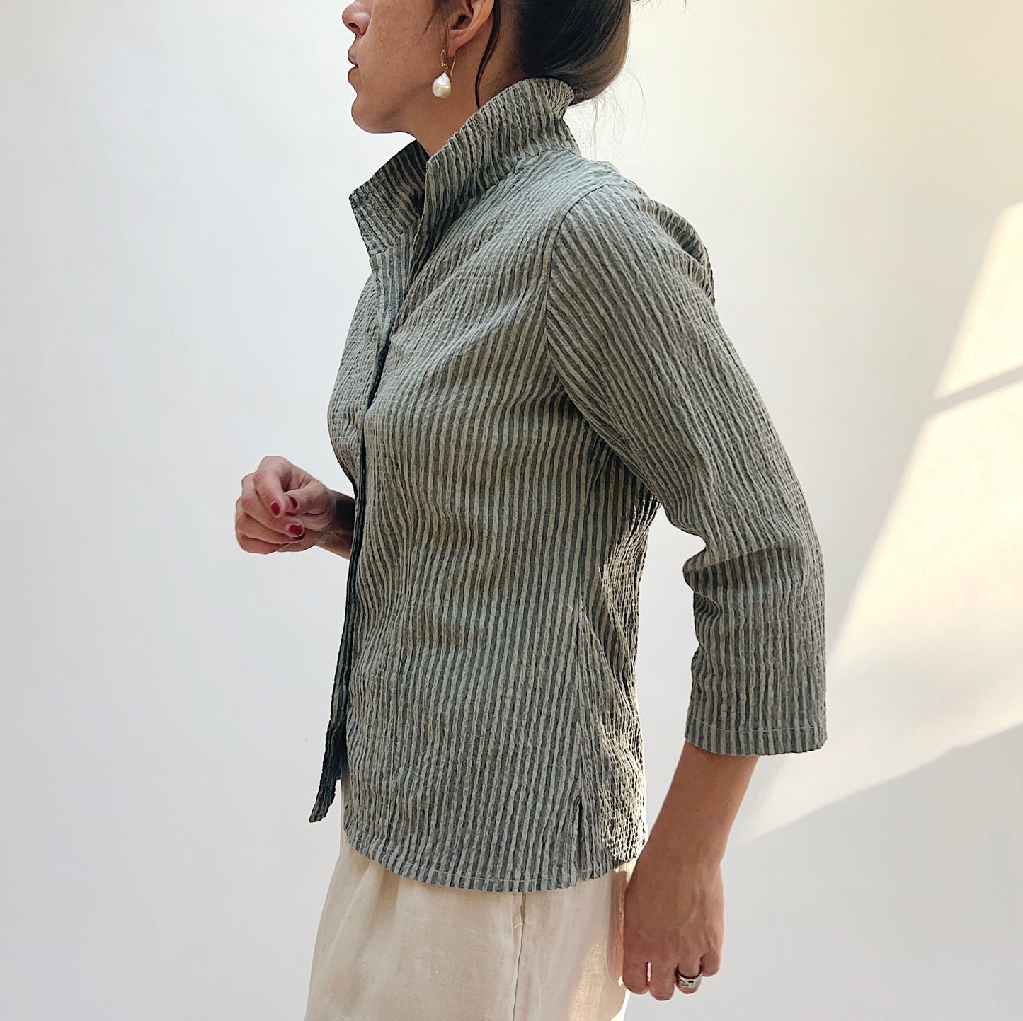 3/4 Sleeve Shirt in Overcast Stripe