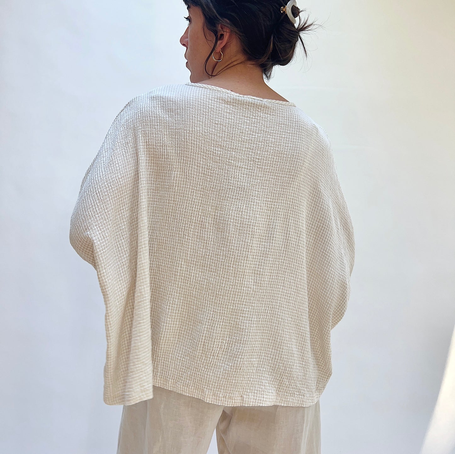 One Size Crop Top in Jicama Mini Crinkle Check