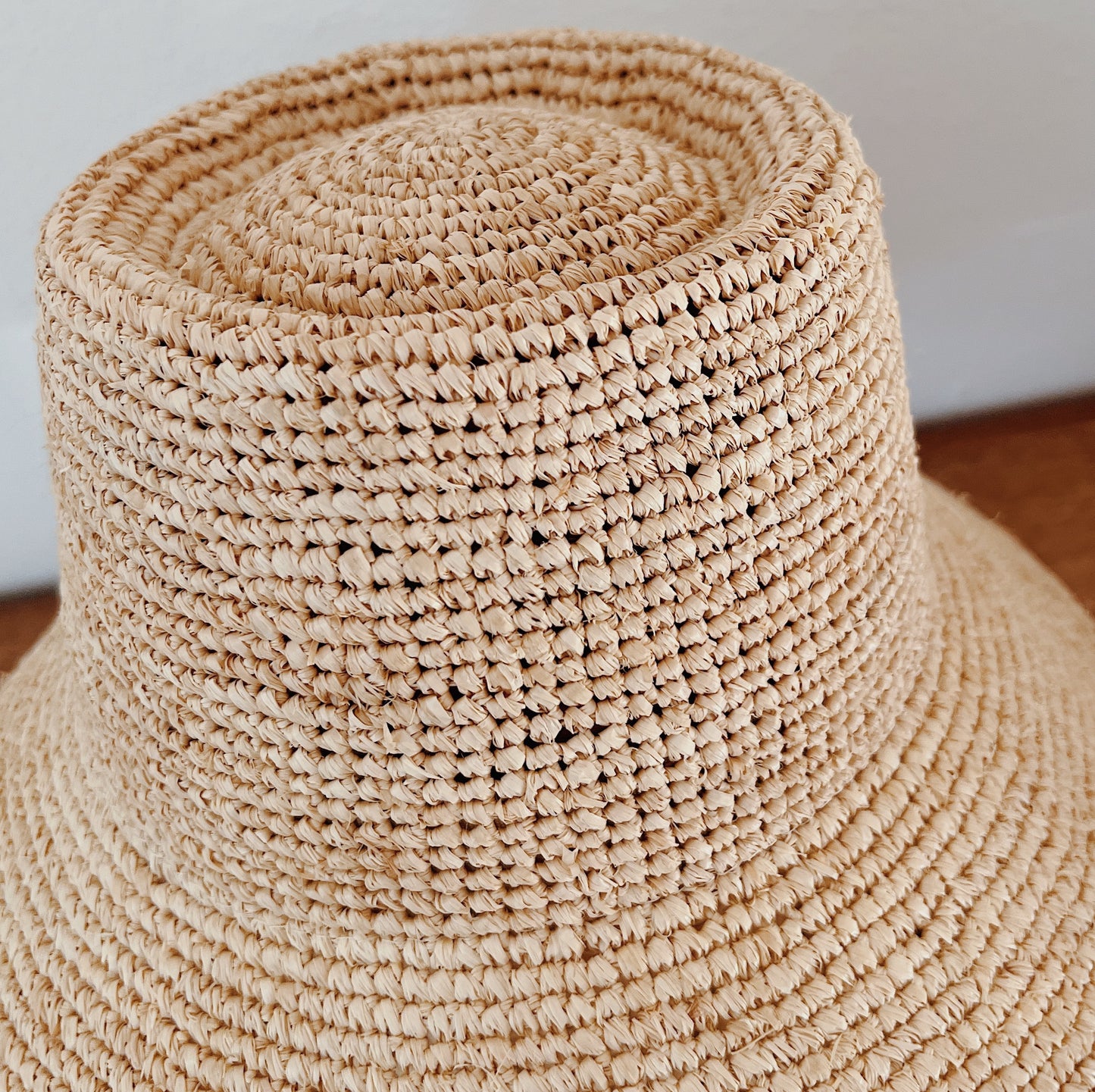 Natural Crochet Raffia Downward Brim Hat