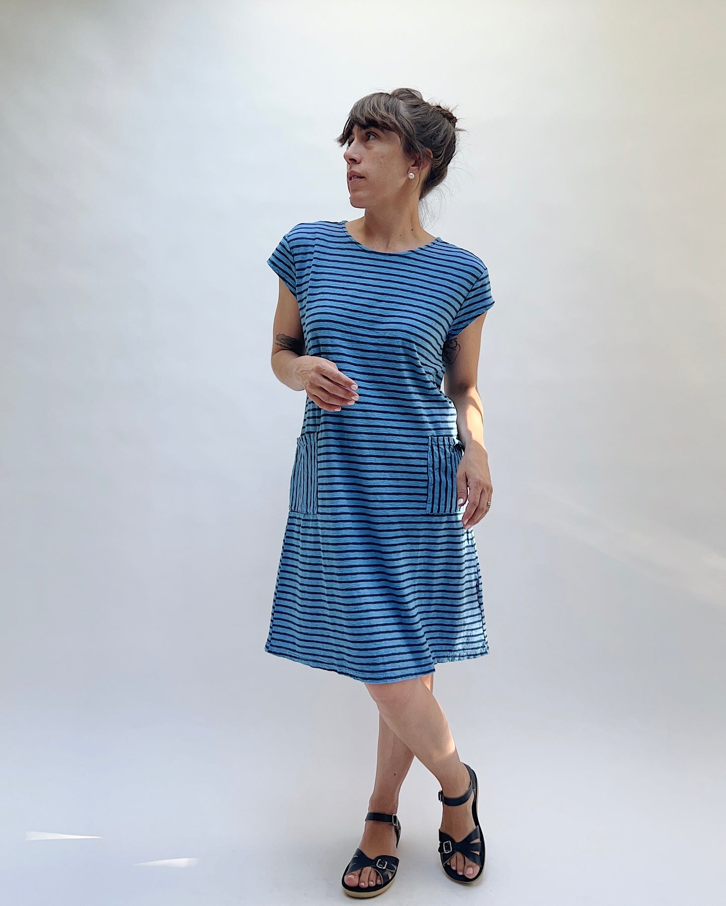 T-Shirt Dress in Forget Me Not & Navy Stripes
