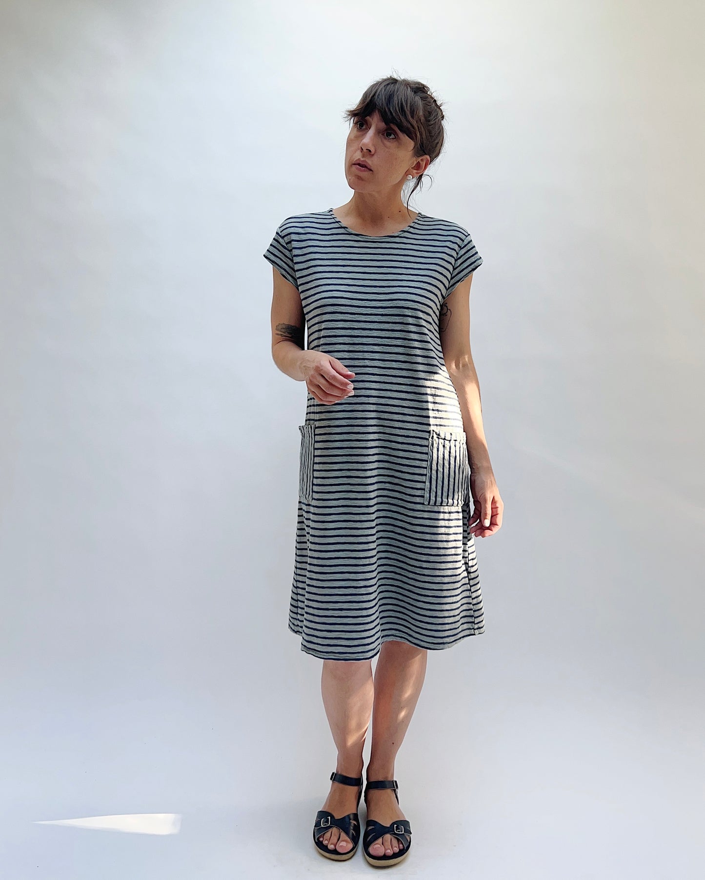 T-Shirt Dress in Overcast & Navy Stripes