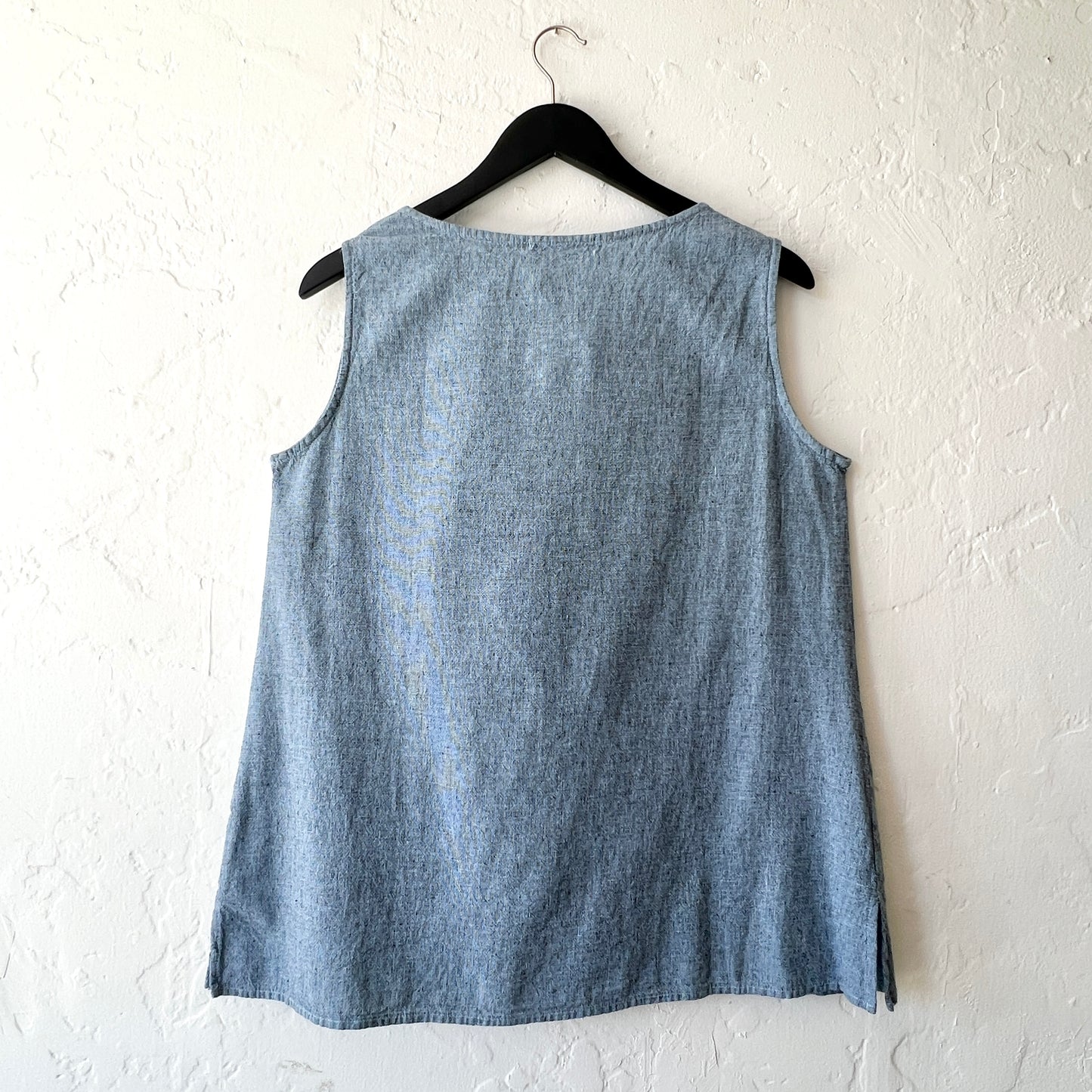 Draped Neck Top in Bellflower Crosshatch
