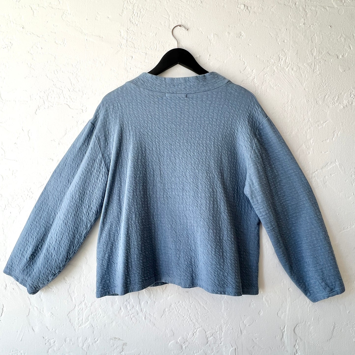 Pucker Doublecloth Mock Neck Top in Tidal