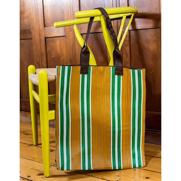 Woven Market Shopper in Spanish Orange & Grass Green