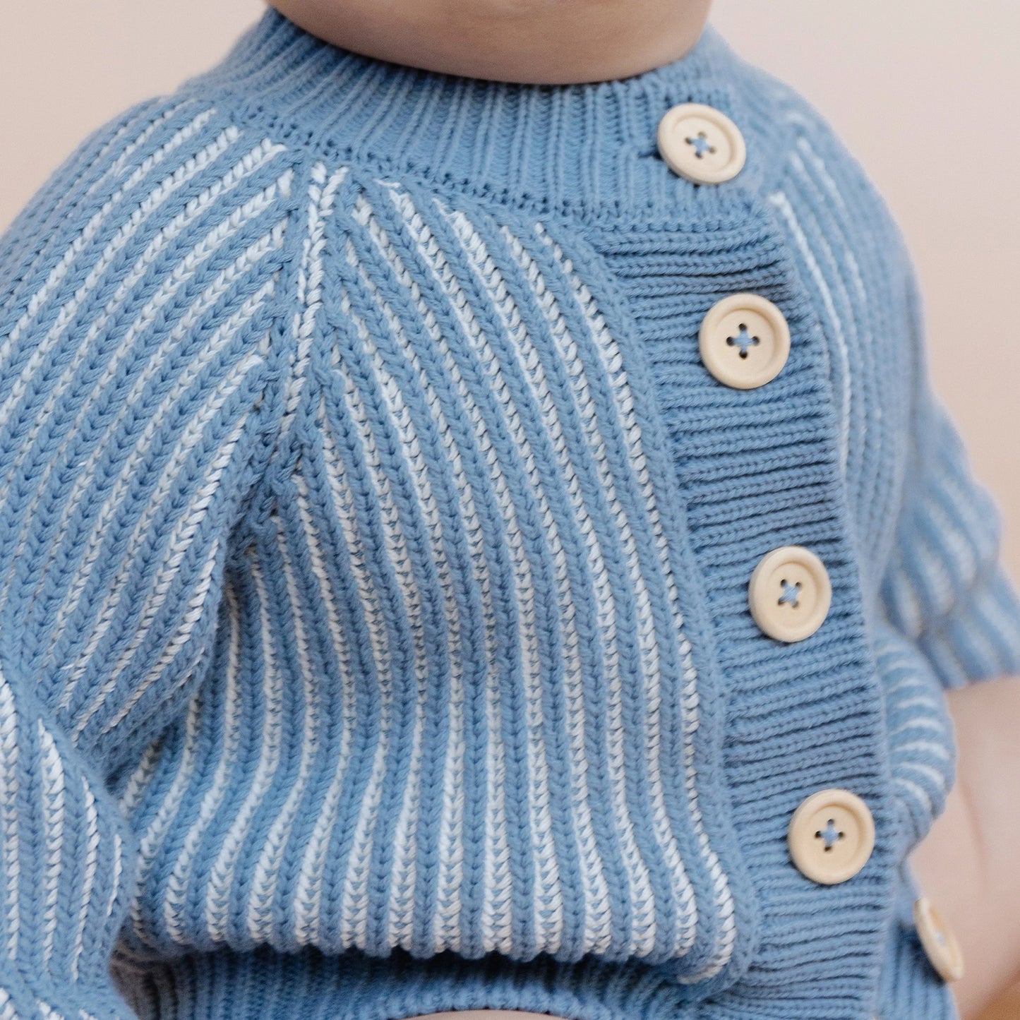 Cotton Brioche Cardigan in Dusty Blue