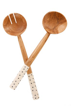 Load image into Gallery viewer, Kenyan Polka Dot Olive Wood Salad Servers with Bone Handles