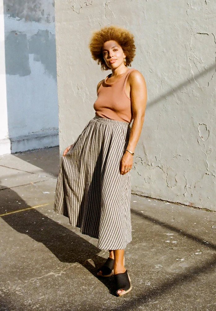 Fawn Skirt in Oat & Black Stripes