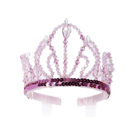 Pink beaded tiara on a white background