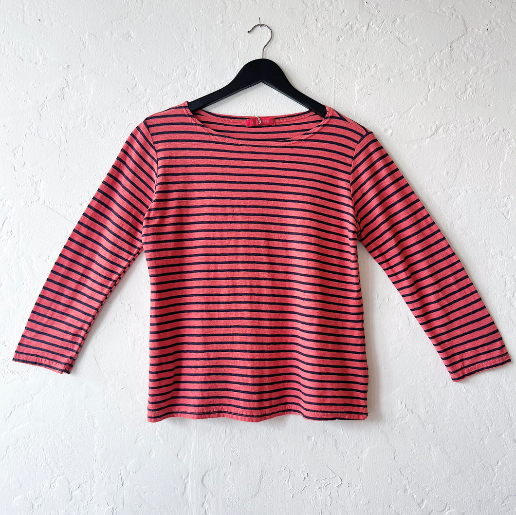 Cut Loose | 3/4 Sleeve Boatneck Top in Harbor Red & Navy Stripe