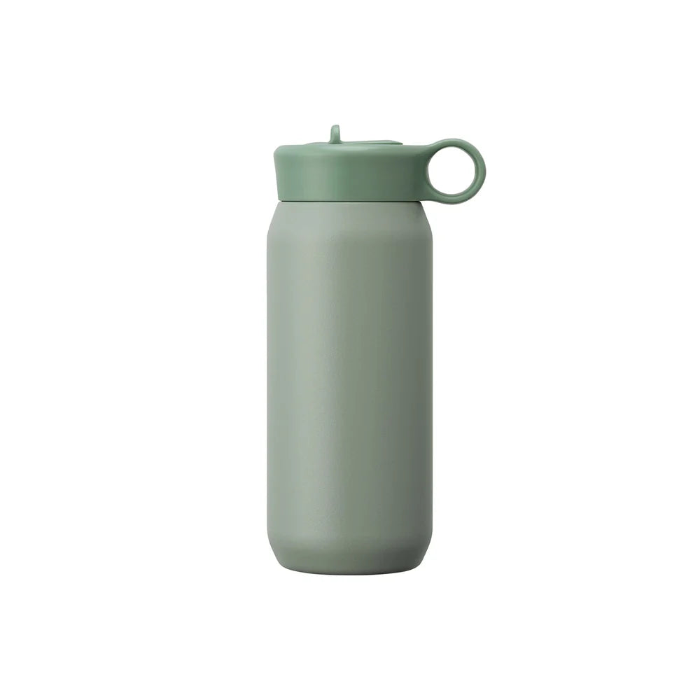 Green water bottle with a lid on a white background