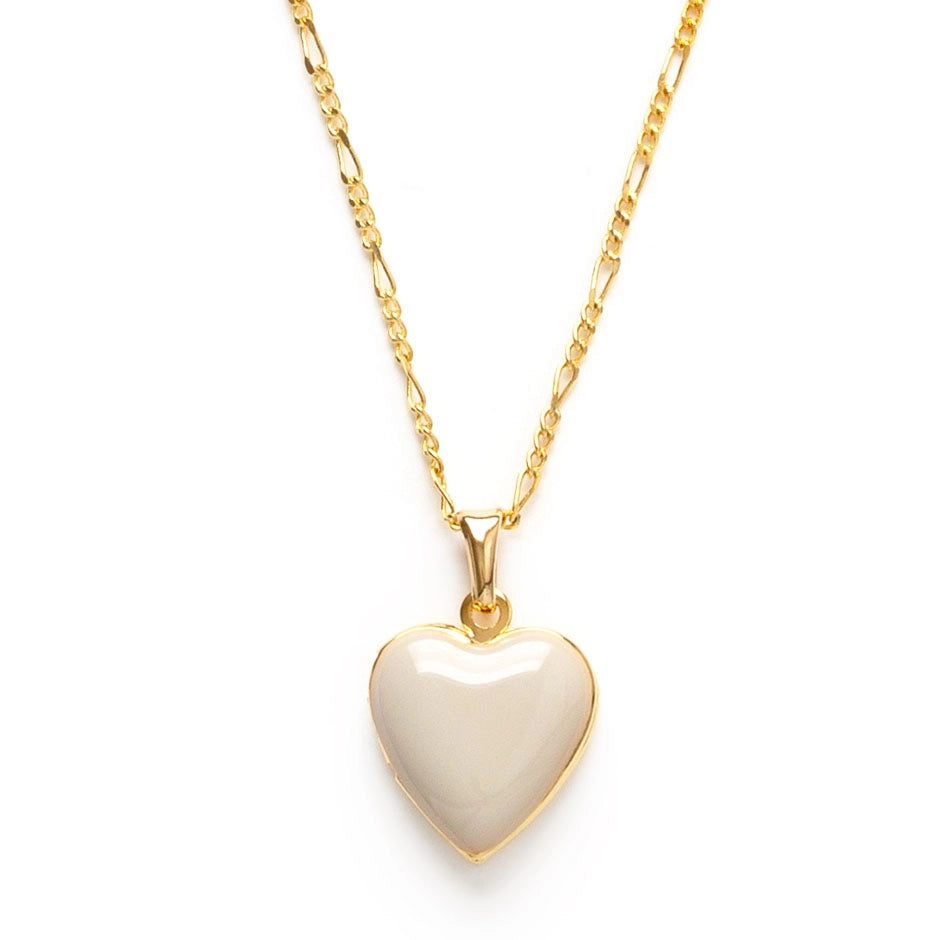 Large Enamel Heart Locket in Beige