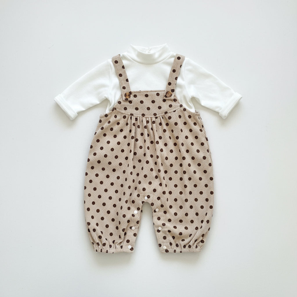 Polka Dot Corduroy Overalls & Mock Neck Top Set
