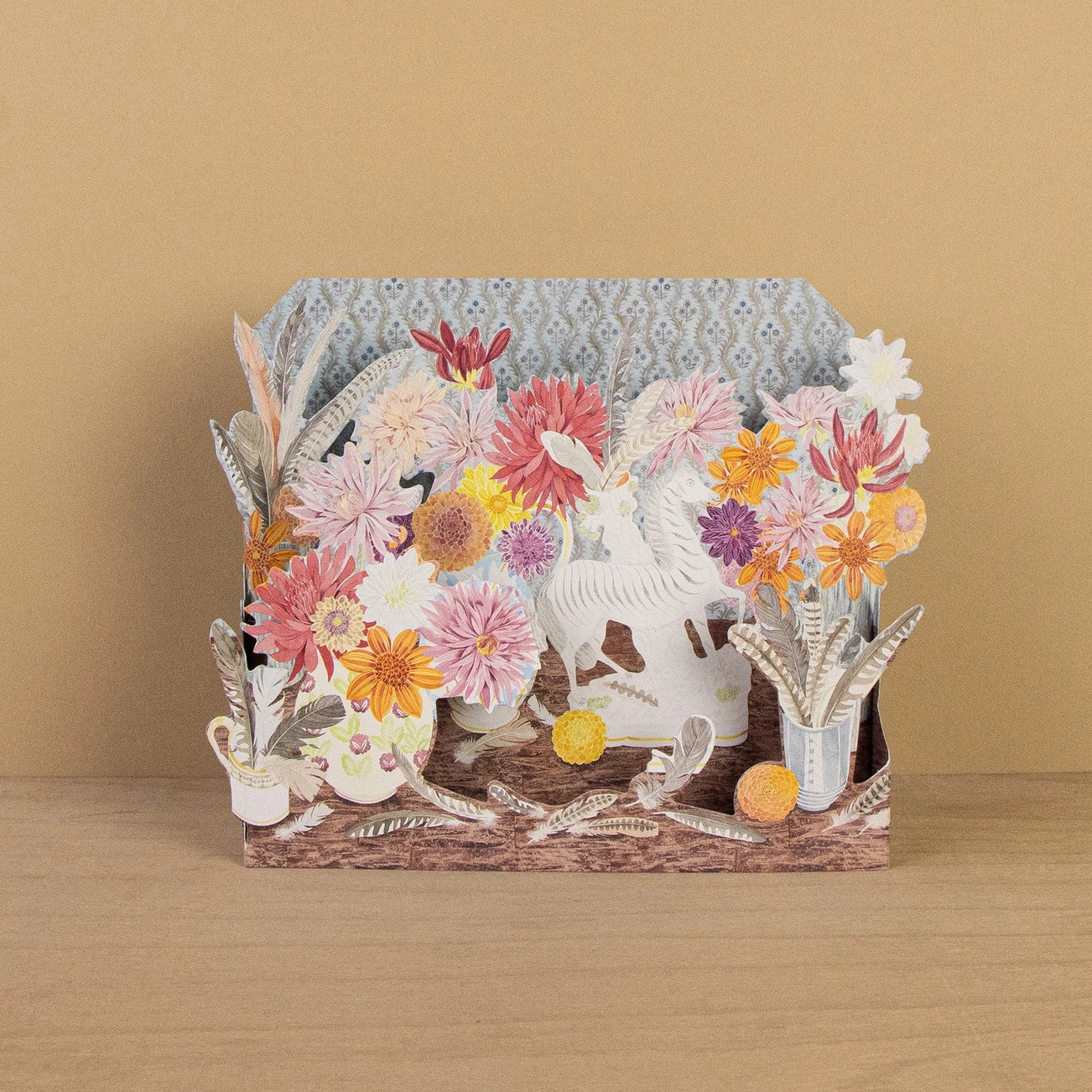 Zebra, Dahlias and Feathers Collage Card
