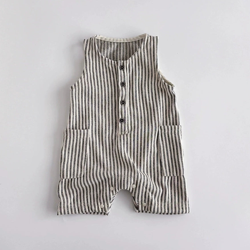 Casual Sleeveless Romper in Navy Stripes