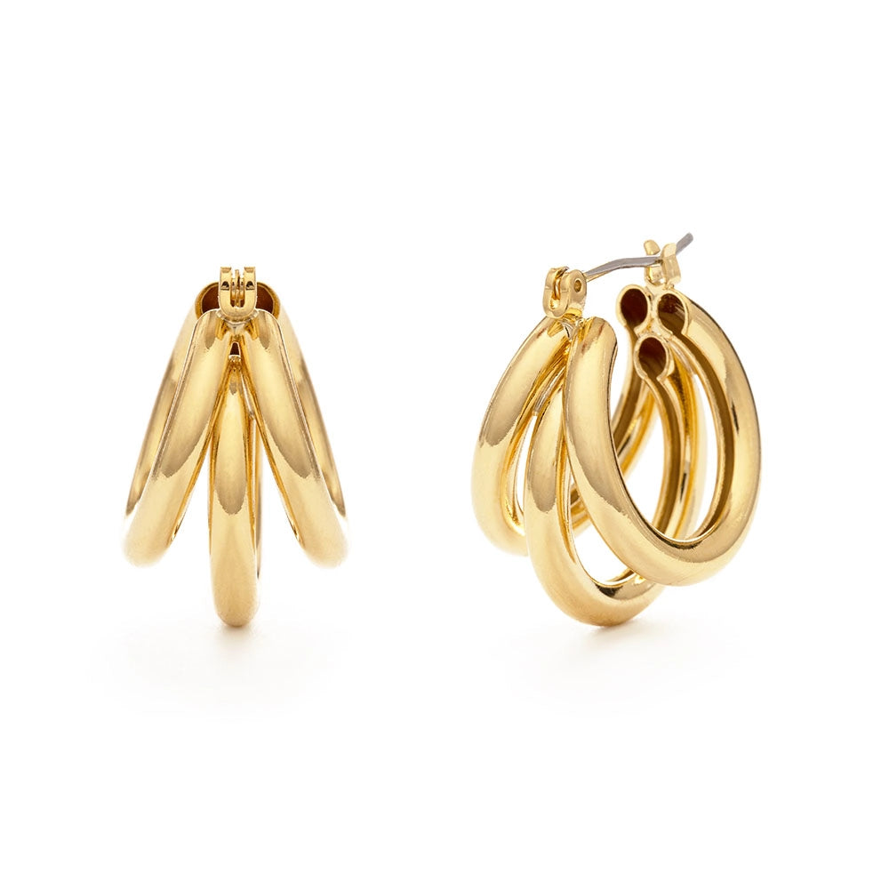 Vintage Style Triple Hoop Earrings in Gold