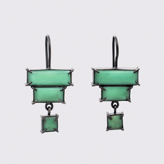 Faceted Deco Drop Earrings in Chrysoprase
