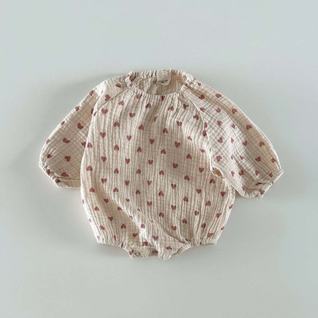 Double Cotton Gauze Heart Onesie
