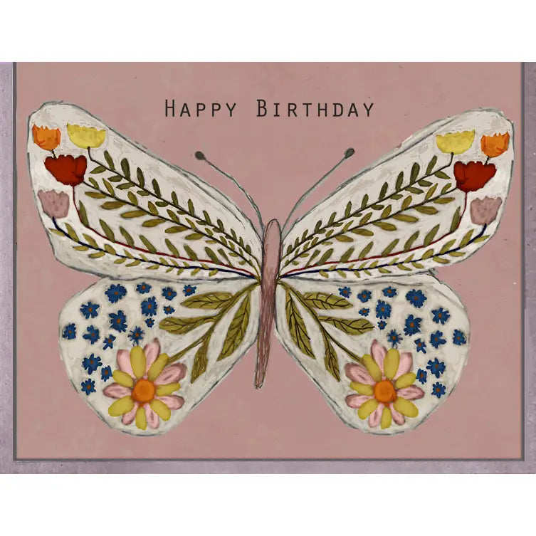 Pink Butterfly Flowers Card