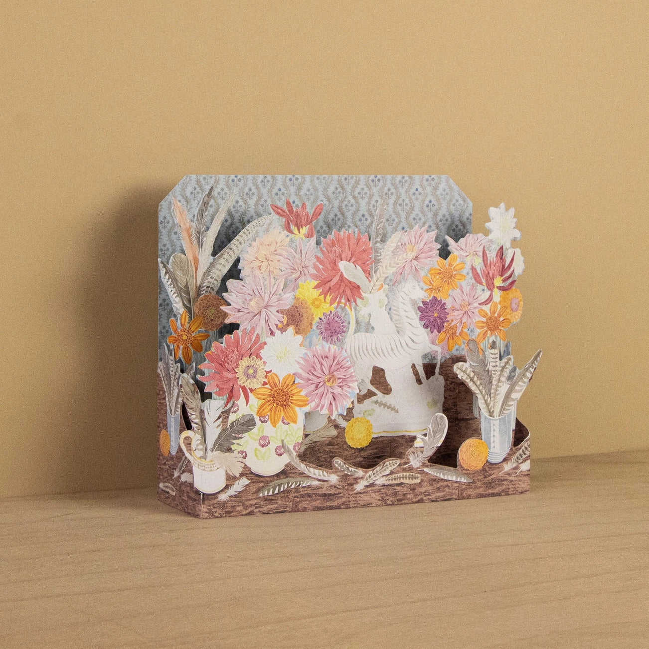 Zebra, Dahlias and Feathers Collage Card