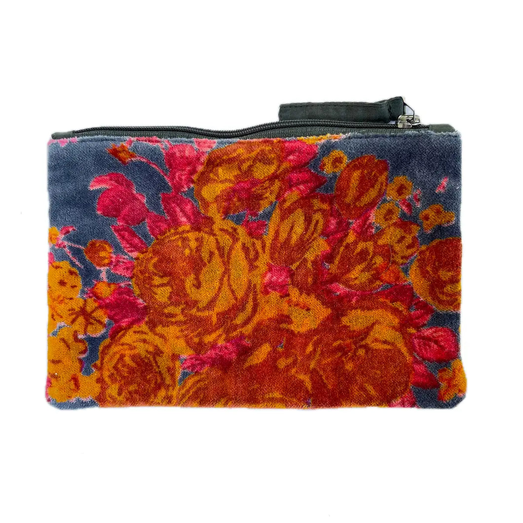 Velvet Napoli Pouch in Big Roses Charcoal