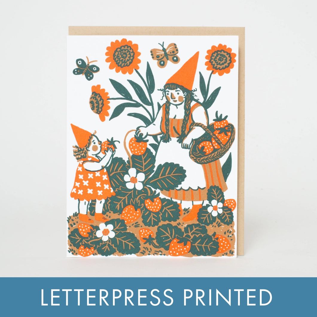 Phoebe Wahl | Strawberry Picking Gnome Card