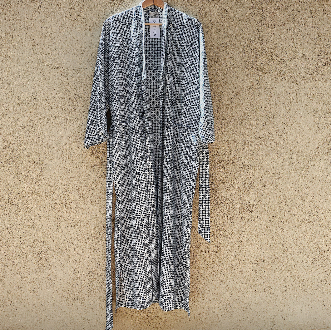 Blue Squares Cotton Robe