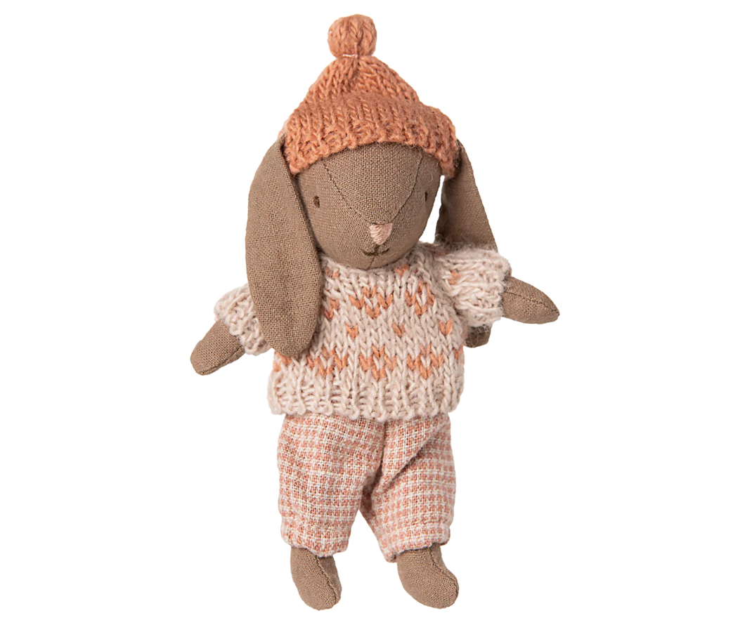 Maileg | Brown Micro Winter Bunny in Rose