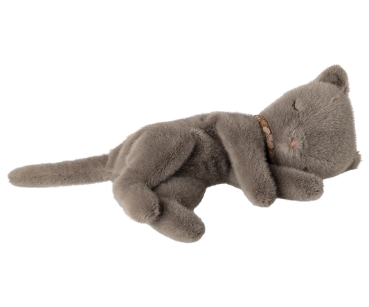 Small Plush Sleeping Kitten in Grey