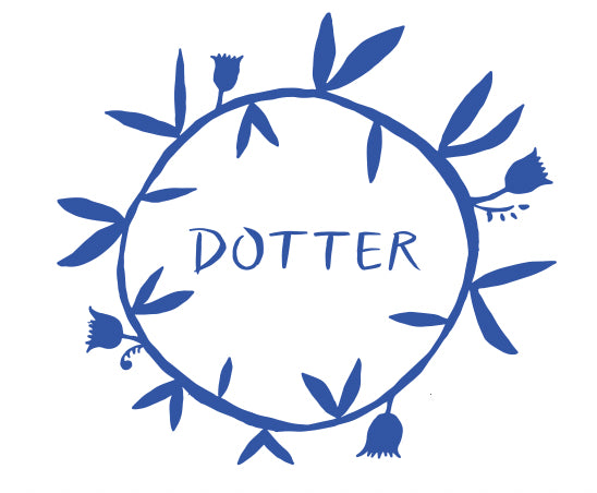 Blue floral wreath with 'DOTTER' text in the center on a white background