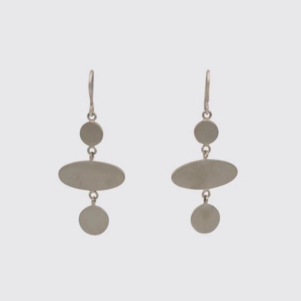 Jane Diaz | Small Silver Disc and Ellipse Drop Earrings