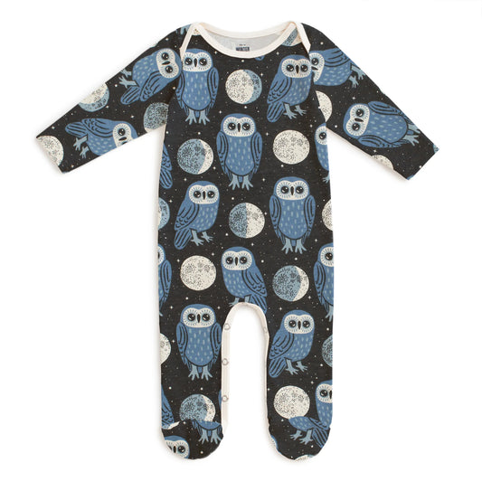 Footed Romper in Midnight Owls