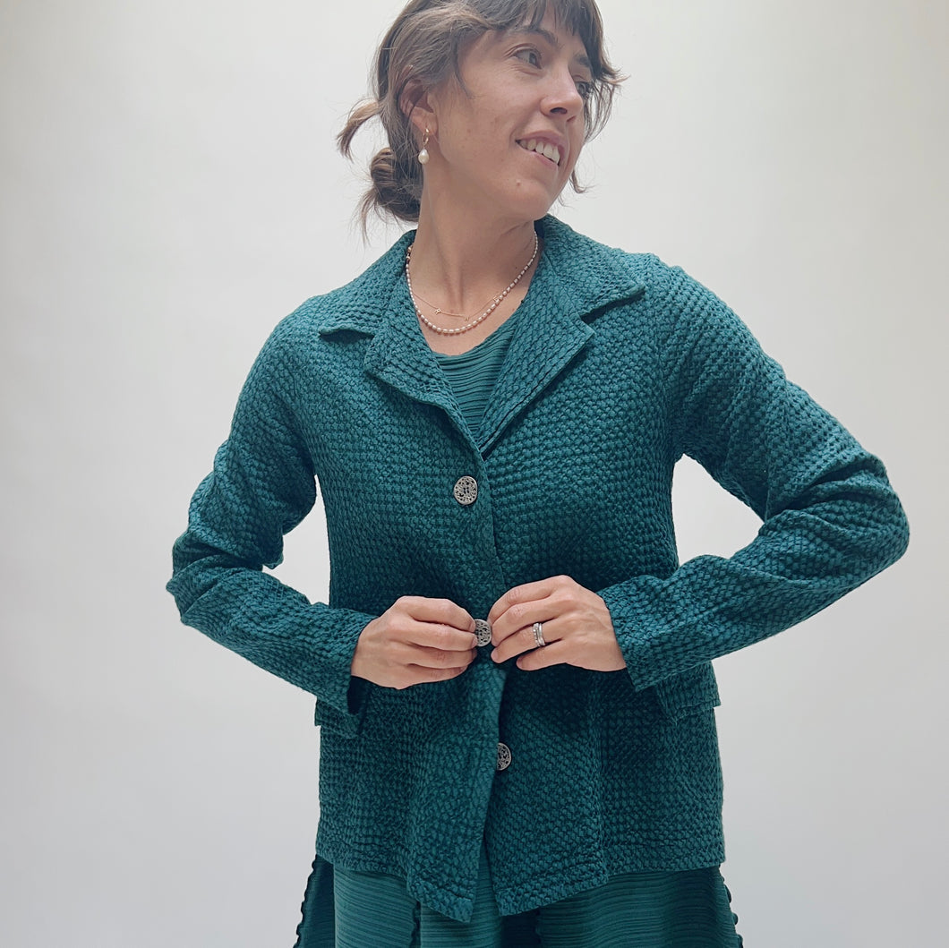 Fenini | Textured Cotton Blazer in Teal