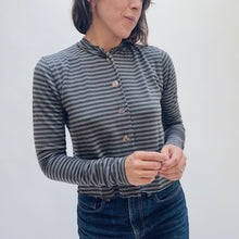 Load image into Gallery viewer, Cut Loose | Asymmetrical Cardigan in Grey and Black Stripe
