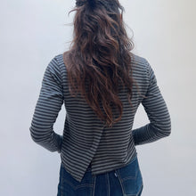 Load image into Gallery viewer, Cut Loose | Asymmetrical Cardigan in Grey and Black Stripe
