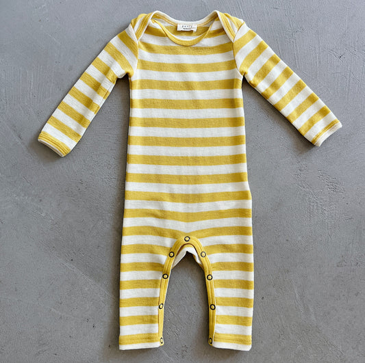 Merino Wool Playsuit in Raw White/Lemon Curry Stripe