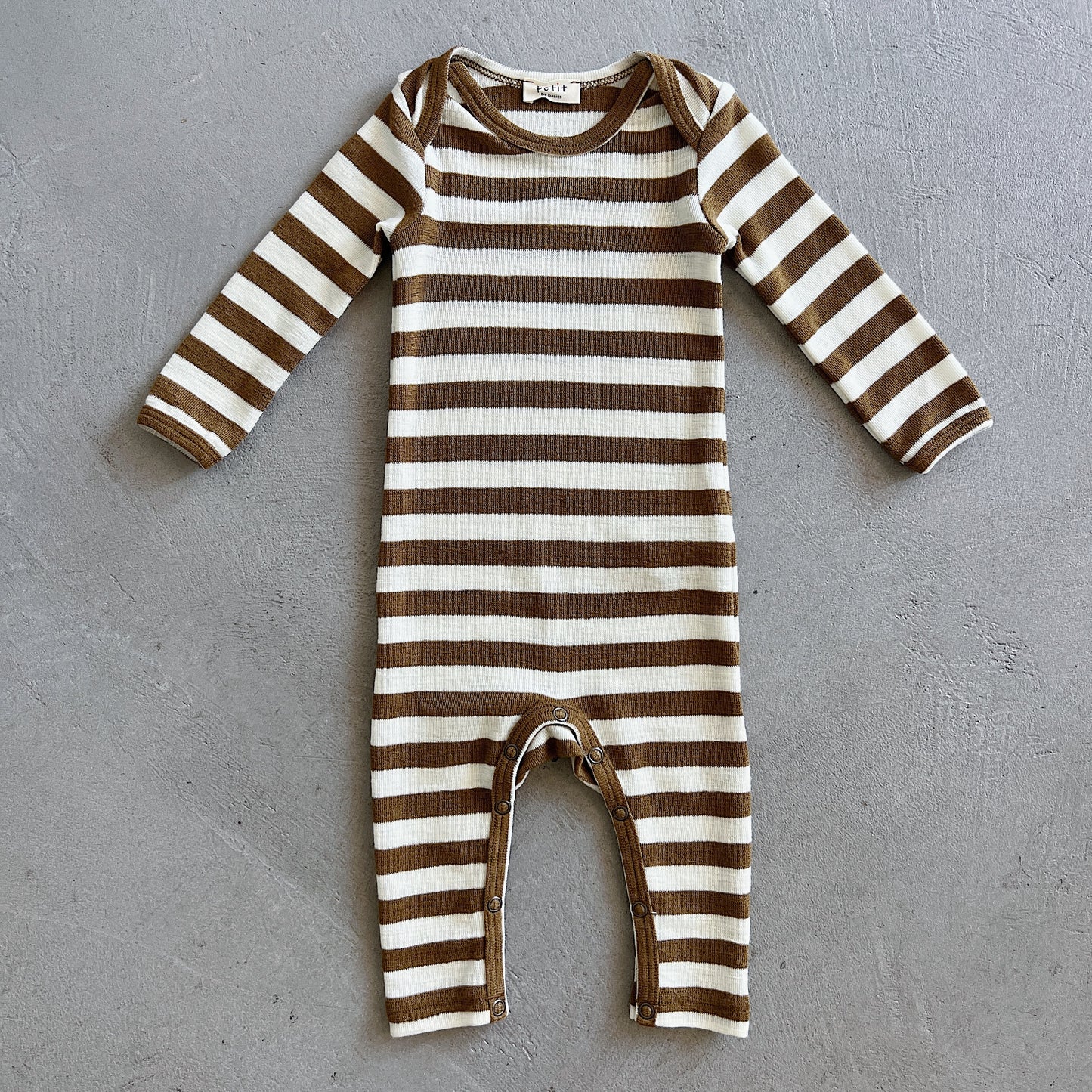 Merino Wool Playsuit in Raw White/Bronze Stripe
