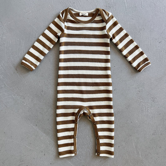Merino Wool Playsuit in Raw White/Bronze Stripe